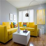 Bọc ghế sofa vàng mang đến những tia nắng ấm áp cho không gian phòng khách